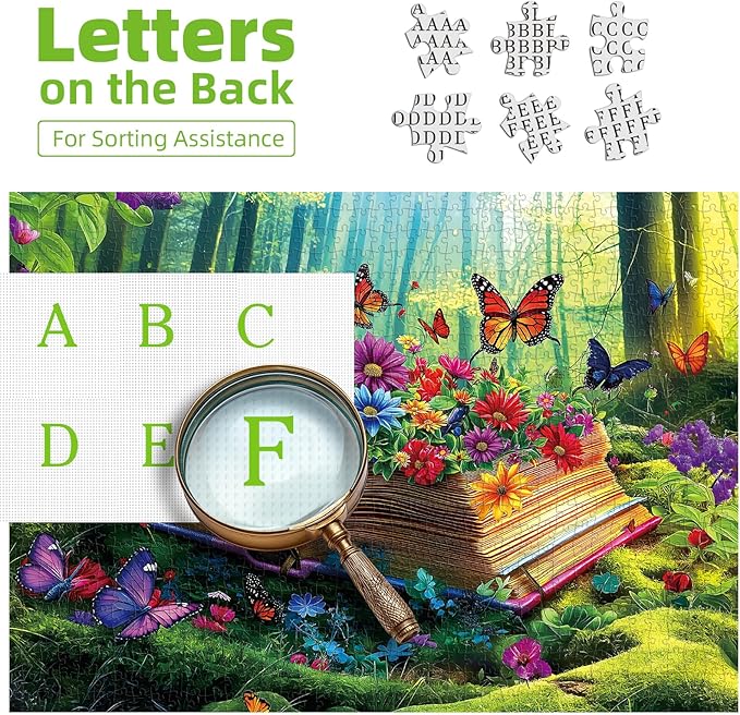 Vibrant Flowers Book 500 Piece Jigsaw Puzzle for Adults Magical Forest Scene Enchanted Garden & Butterflies Funny Colorful Challenging 500-Piece Puzzle for Family Game Night(23"x15")