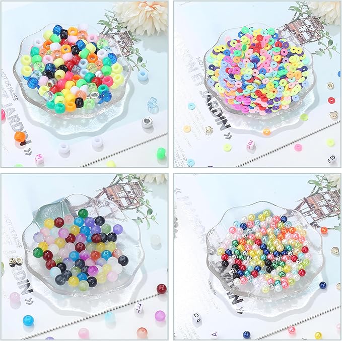 XIANNVXI 530pcs Glass Beads Kit for Friendship Bracelet 18color 8mm Colorful Glass Kandi Letter Beads Kit for Jewelry Making DIY Crafts