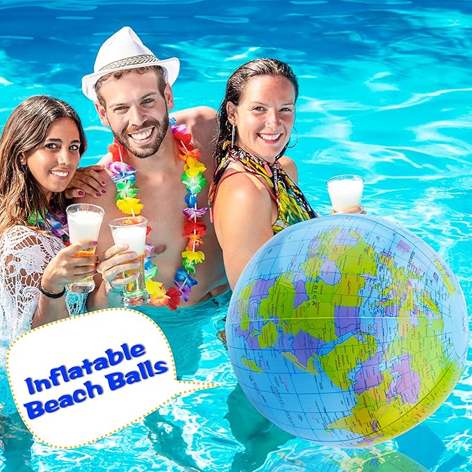 20 Pack Inflatable World Globe - 16 Inch Blow Up Earth Beach Ball for Summer Beach Party Favors