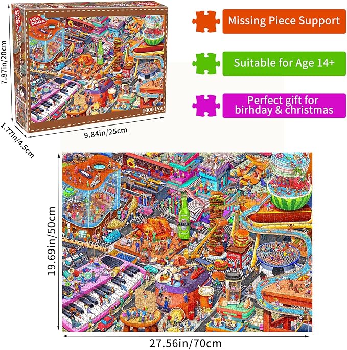 HUADADA Jigsaw Puzzles for Adults 1000 Piece Jigsaw Puzzles for Adults Challenging Game Puzzles with Letters on Back（Little People's World Party）
