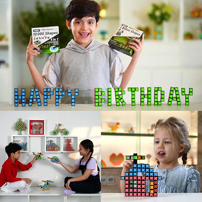 TOSY Magnet Cube 2x2 - 8 Blocks, 2 in 1 Toy: 2x2x2 Puzzle Cube and Customizable Infinity Cube, Glowing, UV Flashlight, Fidget/STEM/STEAM Magnet Tiles Birthday Gift for Kids/Teens/Adults, 4-Pack