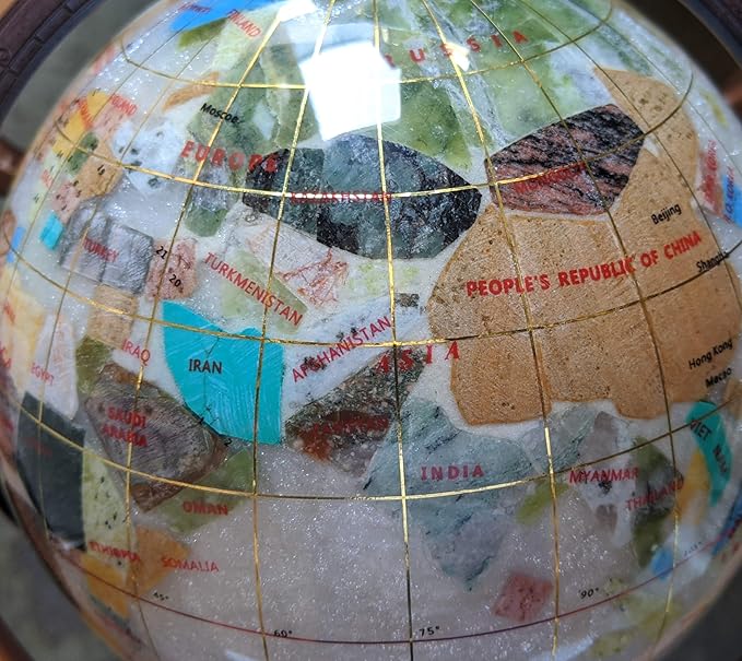 Unique Art 10-Inch Tall Table Top Pearl Ocean Gemstone World Globe with Copper Tripod Stand (150 GT Pearl Copper)