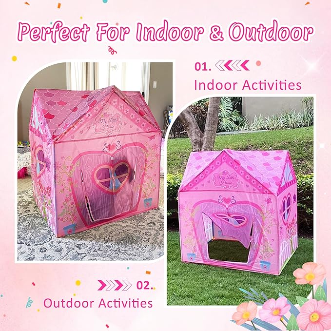 Kids Princess Castle Pink Tent, Indoor/Outdoor Playhouse, 37 * 28 * 40 Inch, Big Enough for 2-3 Little Children