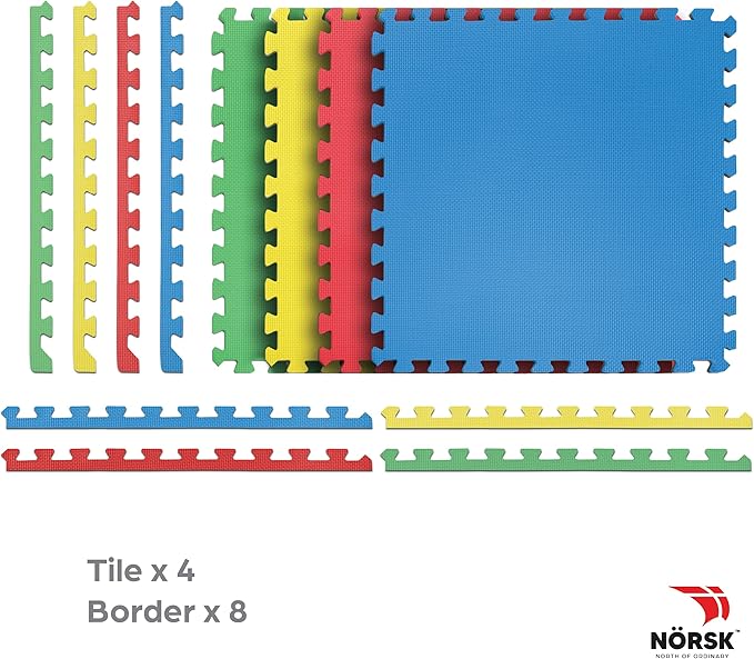 Norsk Reversible Kids Puzzle Play Mats 1/2" Thick EVA Interlocking Foam Tiles (Multicolor/Black 36 Tiles - 144 sq. Ft. 1/2" Thick)