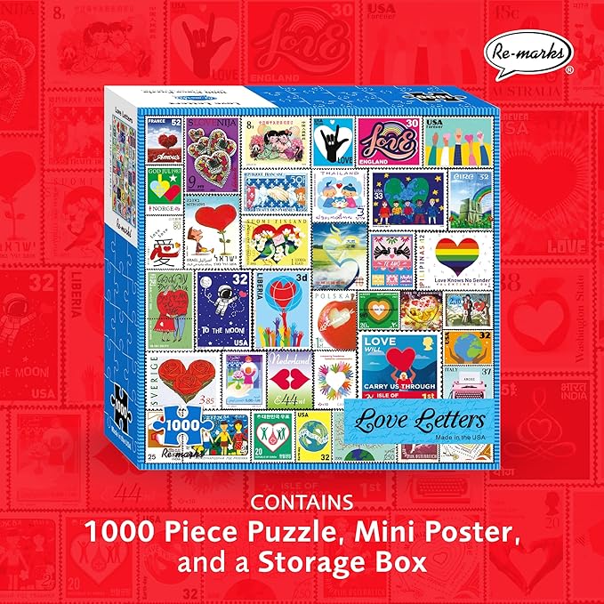 Re-marks Love Letters Stamps Collage Puzzle, 1000 Piece Puzzle for All Ages