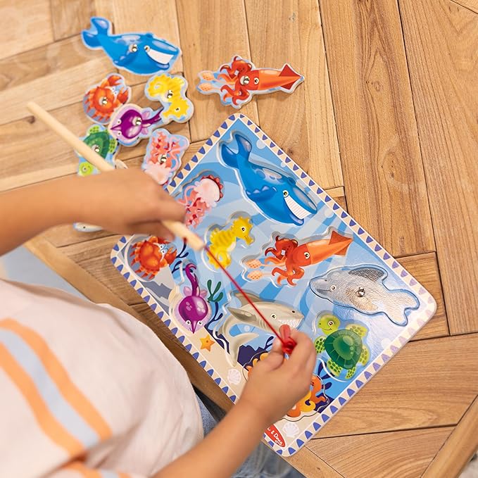 Melissa & Doug Magnetic Wooden Fishing Game and Puzzle With Wooden Ocean Animal Magnets