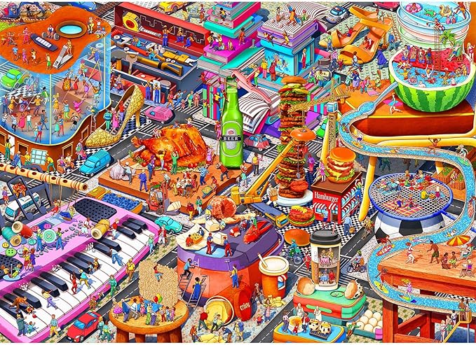HUADADA Jigsaw Puzzles for Adults 1000 Piece Jigsaw Puzzles for Adults Challenging Game Puzzles with Letters on Back（Little People's World Party）