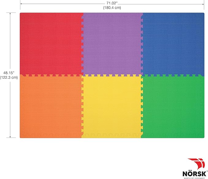 Norsk Kids Puzzle Play Mats Interlocking EVA Foam Floor Tiles Solid Color, 6 Tiles - 24 Sq. Ft., 1/2" Thick, Rainbow Pack
