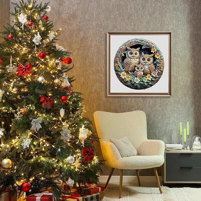 Wooden Puzzles for Adults - Owl Family Wooden Jigsaw Puzzle - Unique Shape 3D Vision Wood Puzzles Adult - Christmas Birthday Gifts for Adults/Friends/Family - 300pcs 13.4 * 13.1in