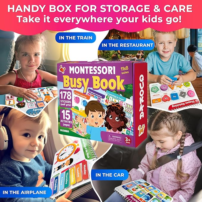 QUOKKA Montessori Busy Book for Toddlers 1-3 - Pre K Toddler Learning Activities for Homeschooling - My Preschool Busy Book for Ages 3-5 - 15 Kids Educational Activities