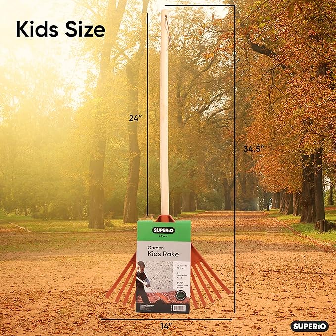 Leaf Rake, Orange Kid Size Leaf Collector, Bulk Pack Gardening Rake, 24-Pack Plastic Rakes with Wood Handle, by Superio