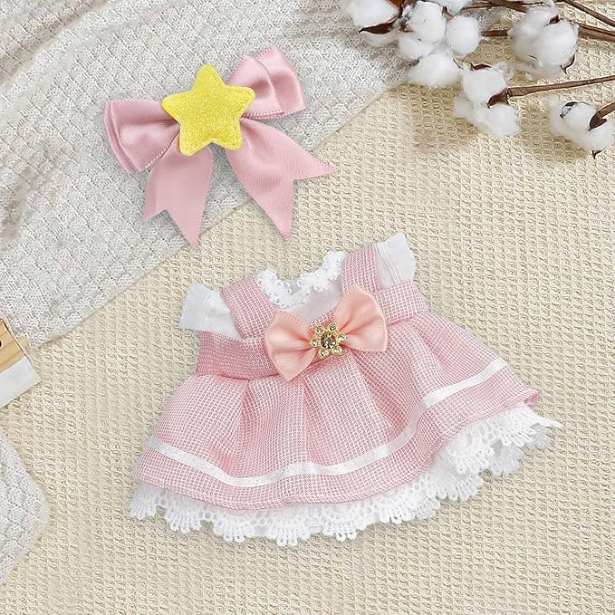 17cm Doll Clothes Set-Adorable Outfits for Dolls-Stylish Accessaries Clothes Dress-Up-Replaceable Clothing Collections, Includes Hat, Top, Skirt(Pink-Style A)