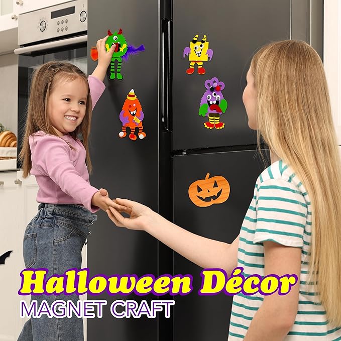 4E's Novelty Halloween Crafts for Kids (12 Pack) Silly Monsters Foam Magnet Fall Crafts Bulk, Halloween Party Activities for Kids Ages 3-5, 4-8