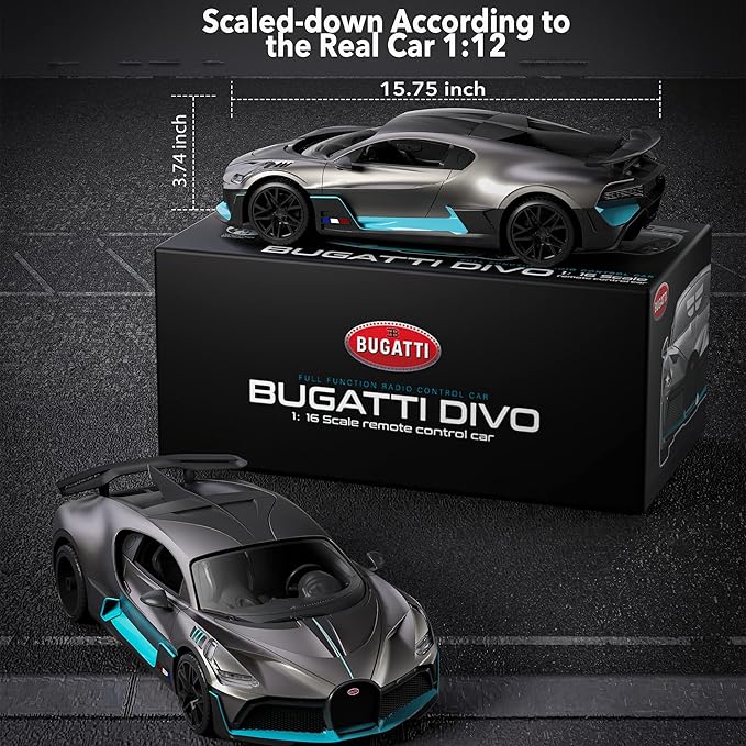 MIEBELY Remote Control Car, Bugatti Divo 1/12 Scale Rc Cars 12Km/h, 2.4Ghz Licensed Model Car 7.4V 900mAh Toy Car Headlight for Adults Boys Girls Age 6-12 Years Birthday Ideas Gift
