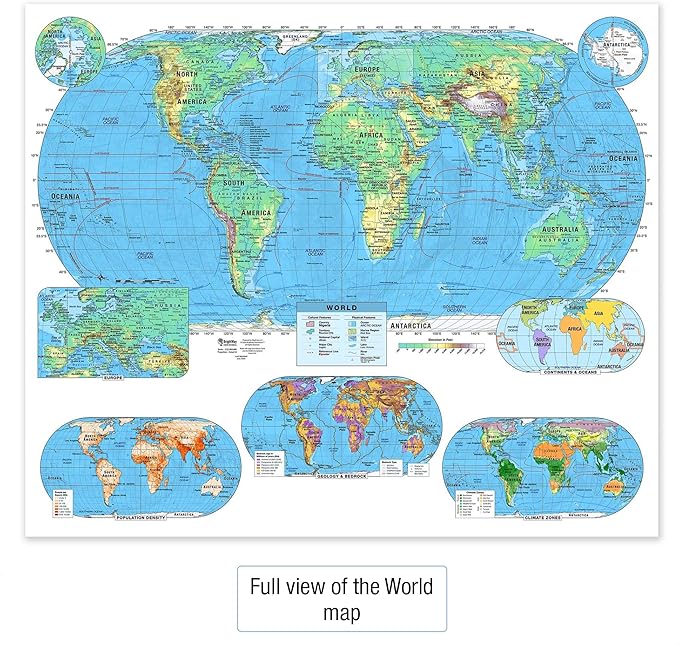 US & World Advanced Physical Classroom Map Pack by BrightWay Educational | 36" x 30" Educational Wall Maps | Grades 9+ | Detailed Geography with Major & Secondary Cities | Geographical & Ocean Features