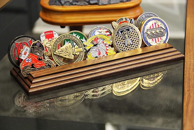 2 Row Challenge Coin Holder - Military Coin Display Stand - Amazing Military Challenge Coin Holder - Holds 10-15 Coins 2 Rows MADE IN THE USA! (SOLID Walnut)