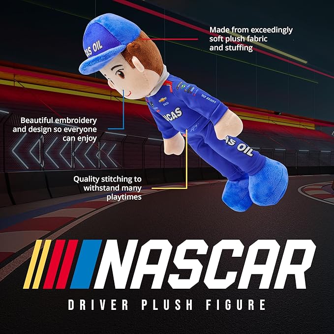 Playtime by Eimmie Plushible NASCAR Collectible, Richard Childress Racing Kyle Busch (Lucas Oil) Plush Figure, 14-Inch Rag Doll