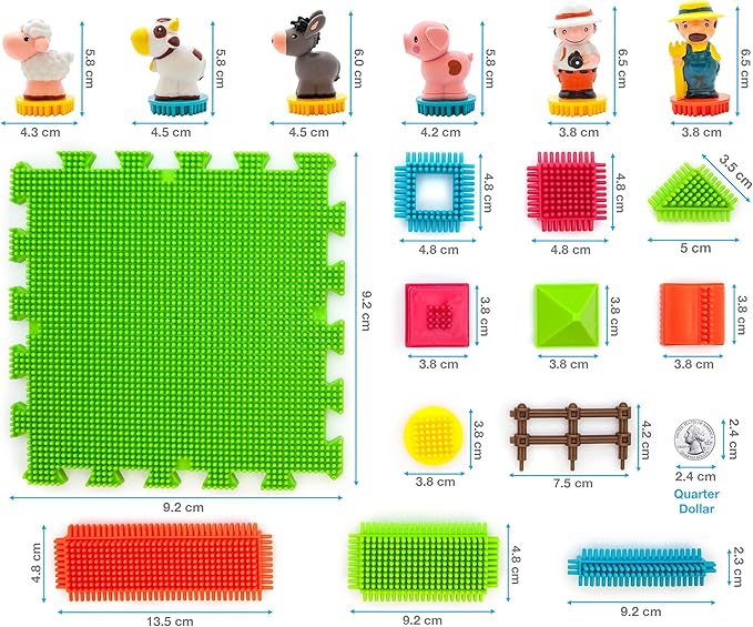 PicassoTiles PTB100 100pcs Hedgehog Shape 3D Building Blocks Tiles Farm Theme Set Learning Playset STEM Toy Set Educational Kit Child Branin Development Preschool Kindergarten Toy