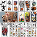 Yazhiji 40 Sheets Halloween Temporary Tattoos Pumpkin Witch Sugar Skull Tattoo Family Set Tats for Women Men Boys and Girls