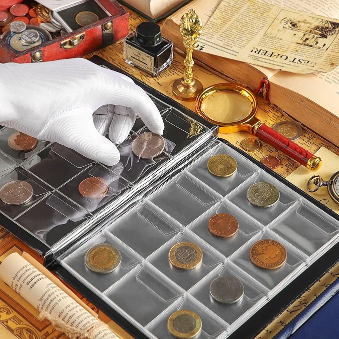 120 Pockets Coin Album - Coin Collecting Book with 10 Pages, 45x43 mm Grid Holder for Pounds Pence Cents Dollars Nickel (Blue) CS48120BL