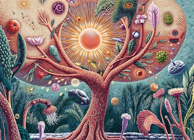 Puzzles for Adults 1000 Pieces: Tree of Life - Jupiter's Mysterious Garden, Irregularly Shaped Difficult Challenging Jigsaw Puzzle with Hidden Animal-Shaped Pieces, 6-Color-Zone on Back