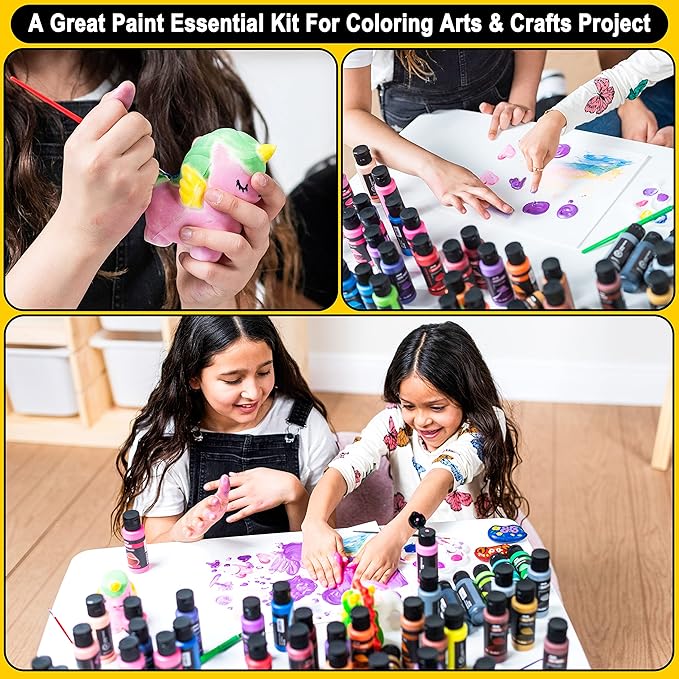 JOYIN Washable Tempera Paint Set for Kids 42PCS, Non Toxic Liquid Paint with 15 Brushes and 4 Palettes - Art Supply for Kids for Arts and Crafts Project, Finger Painting (2 oz Each)