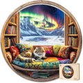 Wooden Puzzles for Adults, Warm Cats and Books Jigsaw Puzzles, Unique Shaped Wooden Puzzle for Adults and Kids, Birthday Gift Family Game.(11.4X 11.4 in 200pcs)