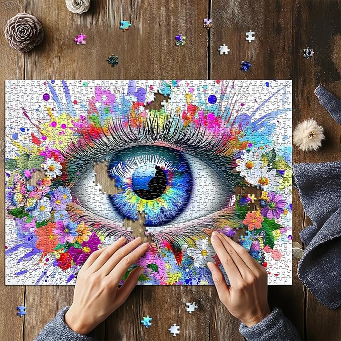 Impossible Puzzle for Adults 1000 Pieces, Eye Flower Abstract Art Puzzle Colorful Gradient, Hard Challenging Butterfly Floral Jigsaw Puzzle