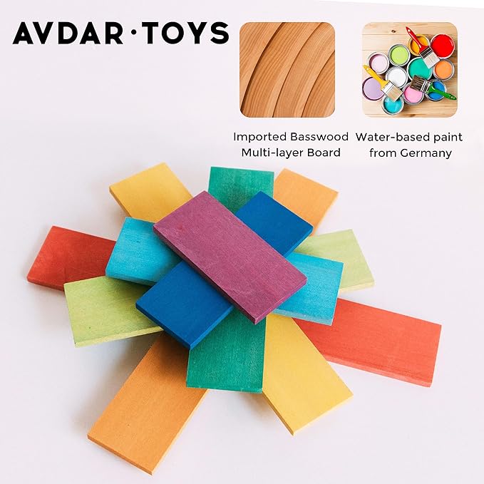 AVDAR Wooden Rainbow Stacking Toy,11Pcs Rainbow Stacker Building Blocks, Montessori Educational Toys for Boys Girls Gifts,Multi-Layer Board Steps