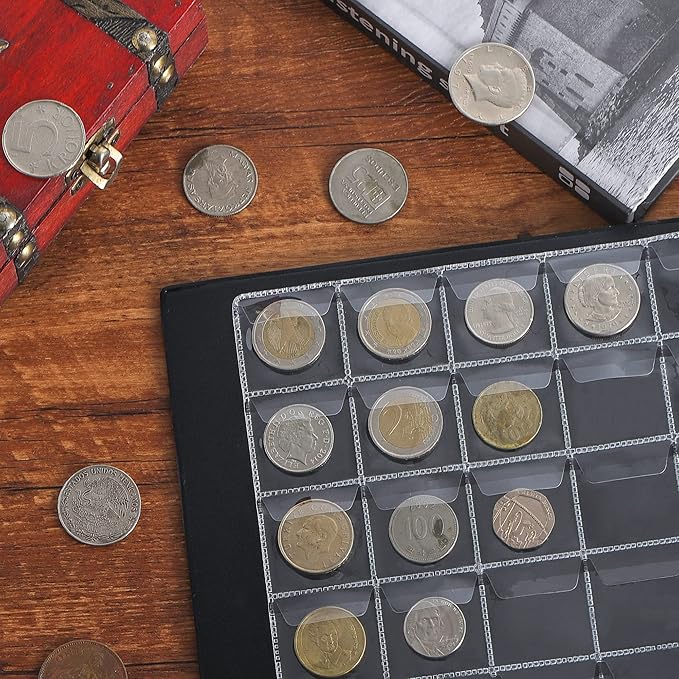 350 Pockets Coin Albums - 1.2x1.4 inch Grid Blue Coin Book 10 Pages Coin Collection Holder Letter Size Coin Storage Book 3.0x3.5 cm Pocket CS0235BL