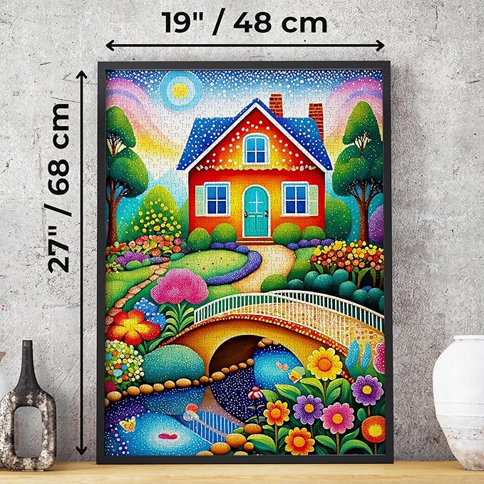 Happy House and Flower Garden Landscape – 1000 Pieces Jigsaw Puzzle for Adults – Matte Finish, Soft Touch, Easy to Assemble, Tight Fit, Vivid Colors, Missing Pieces Service