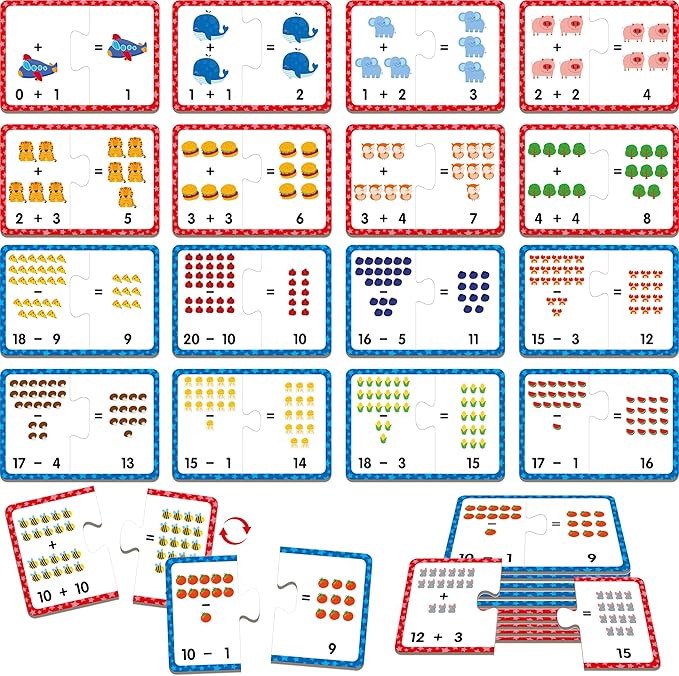 24 Set Addition & Subtraction Puzzles, Self-Correcting Matching Adding and Subtracting Puzzles, Educational Math Games Calculation Activities, Math Learning Toys for Preschool Kids