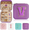 Parima Travel Jewelry Organizer Box - Small Case for Women, Mini Jewelry Box - Letter V, Purple