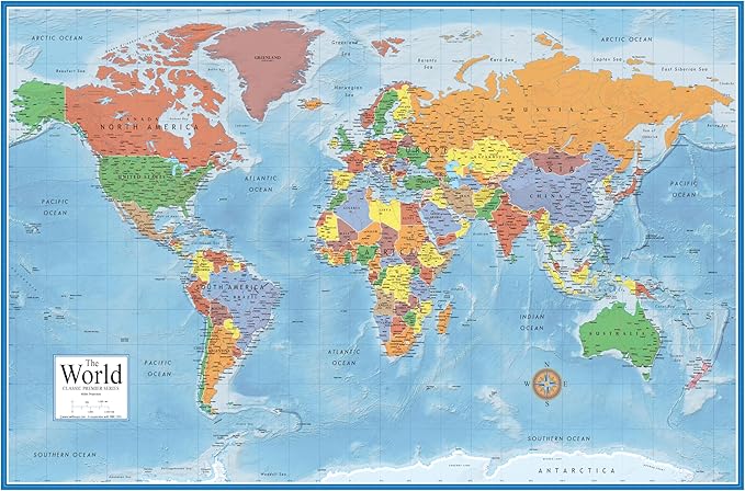 24x36 World and USA Classic Premier 3D Two Wall Map Set (Laminated)