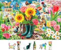 Spring Garden Butterfly 500 Piece Jigsaw Puzzle for Adults Vintage Colorful Flower Art Tulips Sunflowers Puzzle with Letters on Back Fun Family Challenging Games Gift for Seniors (23"x15")