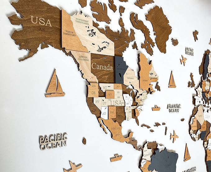 Wooden World Map 3D Art Large Wall Decor - Size (M, L, XL) Any Occasion Gift Idea - Wall Art For Home, Kitchen or Office