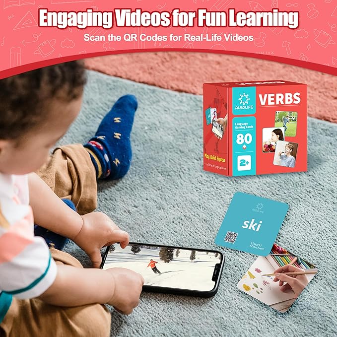 80 Verb Cards with Action Videos| Thick Action Verb Flash Cards for Speech Therapy| Verbs Flash Cards for Toddler Learning Cards Action Words| Picture Cards for Speech Therapy Games