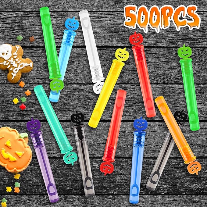 500PCS Halloween Party Favor, Halloween Bubble Wands for Kids, Halloween Trick or Treat Toys, Goodies Bag Fillers, Pinata Fillers, Mini Bubble Wands for Party Supplies