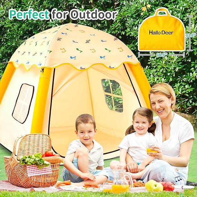 HalloDeer Kids Play Tent, Inflatable Toddler Tent Dome for Boys & Girls, Indoor Kids Tents, Portable Foldable Playhouse for Outdoor, 51x51x43 in, Yellow