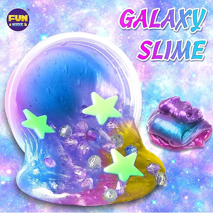 Toy Galaxy Slime Kit for Boys Girls 10-12, FunKidz Ultimate Metallic Slime Making Kit for Kids Ages 8-10 D.I.Y. Glow, Galactic, Fun Slime Gifts