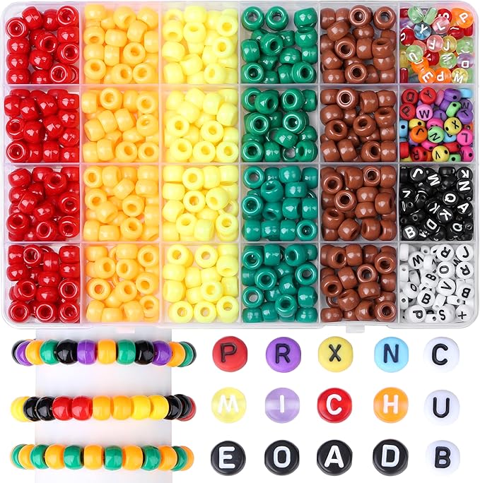 XIANNVXI 10Colours Fall Pony Letter Beads Set Friendship Bracelet Making Kit 500pcs Red Orange Yellow Green Brown Pony Beads Bulk