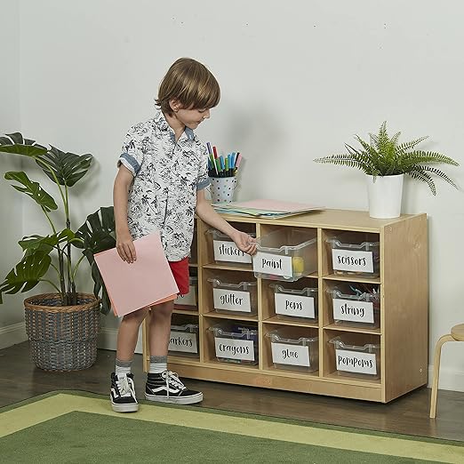ECR4Kids 12 Cubby Tray Cabinet with Scoop Front Storage Bins , Classroom Furniture, Clear, 12-Piece