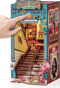 Rolife DIY Book Nook Kits Sunset Street Scene, Endless Stairs Bookshelf Decor 3D Wooden Puzzles for Adults, DIY Miniature House Model Building Kits, DIY Crafts/Birthday Gifts for Teens & Book Lovers