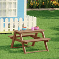 Costaelm Kids Picnic Table, HDPE All Weather Outdoor Toddler Picnic Table and Chair Set Kids Bench for Patio, Backyard, Garden, Lawn, Teak