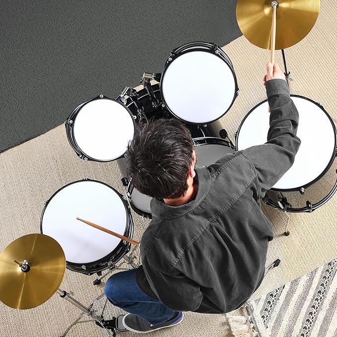 Best Choice Products 5-Piece Full Size Complete Adult Drum Set w/Cymbal Stands, Stool, Drum Pedal, Sticks, Floor Tom - Black