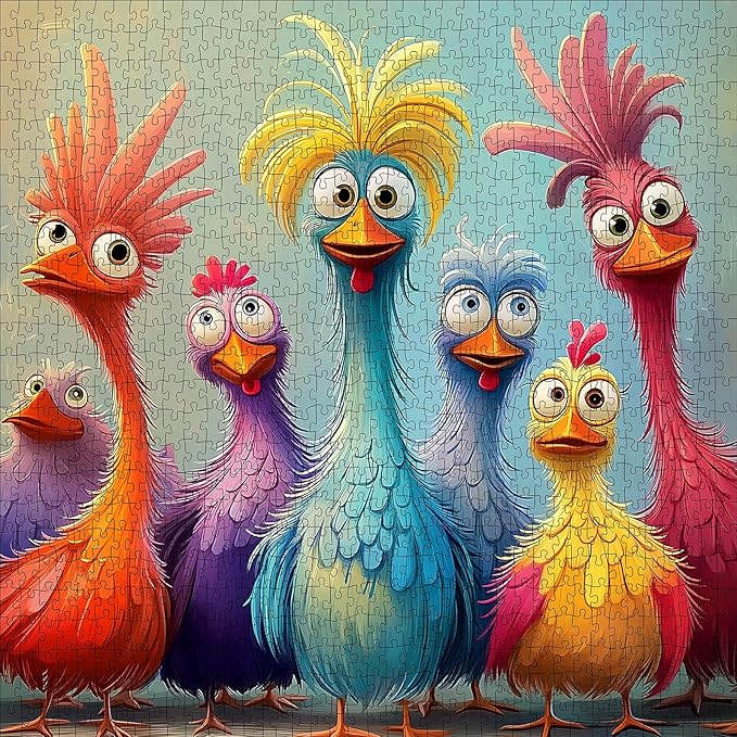 Chicken Puzzles for Adults 1000 Pieces - Funny Colorful Chicken Jigsaw Puzzle, Cute Turkey Art Puzzle with Letters on Back, Challenging Hard Difficult Cartoon Animal Puzzles as Thanksgiving Home Decor
