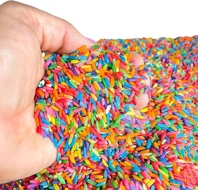 Rainbow Rice Sensory Bin Filler for Sensory Table - Colored Rice for Sensory Play (4 Cups - 2LB)