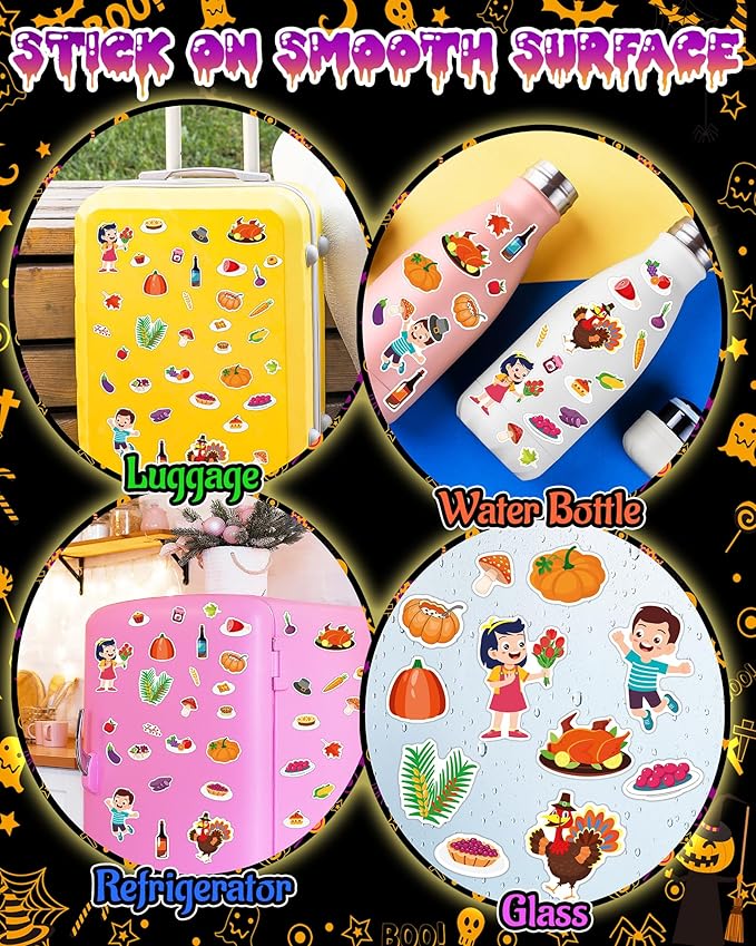 Thanksgiving Sticker Books for Kids, Thanksgiving Gifts Reusable Sticker Books for Toddlers 1-3, 2-4, Thanksgiving Travel Toys Acticities Crafts Birthday Gifts for Boys Girls Kids