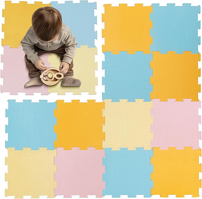 Enovoe Interlocking Foam Tiles – Baby Play Puzzle Pads for Toddlers – Soft 12"x12" Play Surface – Puzzle Piece Design – Safe and Cushioned Mat Set for Kids’ Activities and Floor Protection