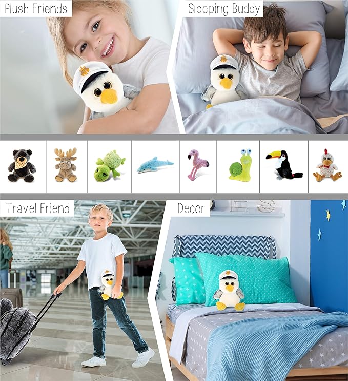 DolliBu Plush Seagull Stuffed Animal - Soft Huggable Gray Seagull Sailor, Adorable Playtime Plush Toy Animal, Cute Sea Bird Cuddle Gifts for Kids & Adults - 8 Inch